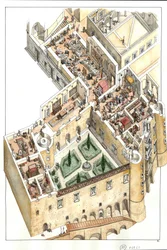 Rekonstruksjon av den adelige etasjen i hertugpalasset i Urbino, Italia. Den ble bygget av hertug Federico da Montefeltro (Frederic de Montefeltre, hertug av Urbino) på 1400-tallet.