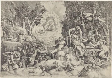 Cephalus en de Bosgoden beweenen de dood van Procris Procrinus av kongen av Athen / Datter og kone til Cephalus, av samme ektemann ubevisst (tittel på objekt)