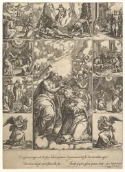 Jomfru Marias kroning, omgitt av ni vignetter med scener fra livet til..., senest 1575.