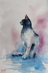 Elegant akvarellkatt