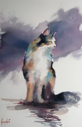 Uttrykksfull akvarell av en katt