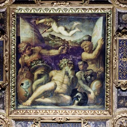 Allegori over Cortona- og Montepulciano-regionene fra taket på Salone dei Cinquecento, 1565 (panel)