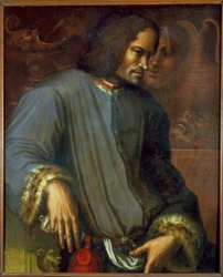 Laurent de Medici (1449 - 1492) (Laurent the Magnifico: Lorenzo the Magnificent). Maleri av Giorgio Vasari (1511 - 1574). Uffizi-museet. Firenze.