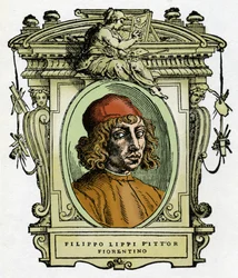 Portrett av Filippo Lippi (1406-1469) florentinsk maler. Xylografi fra "The life of painters" av Giorgio Vasari.