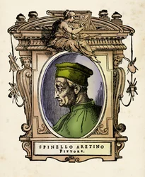 Portrett av Spinello Aretino (ne Spinello di Luca Spinelli) (1350-1410) Gravering fra quot;quot; Lives quot;quot; av Giorgio Vasari (1511-1574) 1568