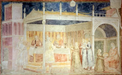 Italia, Firenze, Santa Croce-basilikaen, Peruzzi-kapellet, Herodes-festen, detalj av historier om døperen Johannes