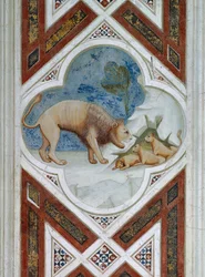 Malt flis, symbol på Jesu Kristi oppstandelse, Detalj fra fresker, av Giotto