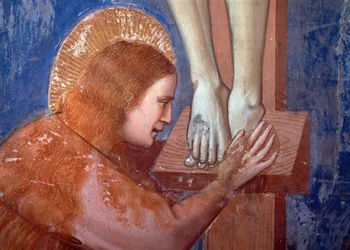 Korsfestelse, detalj av Magdalena (fresco