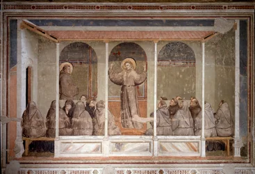 St Francis dukker opp i et kapittel i Arles under predikasjonen til St Anthony of Padua (Fresco