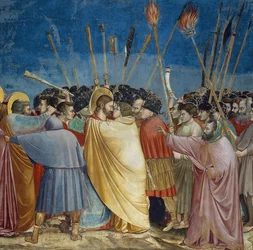 Forræderiet mot Kristus, detalj av kysset, ca. 1305