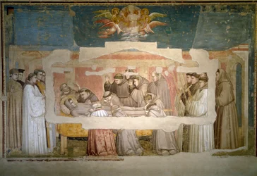Begravelsen til Saint Francois av Assisi. Stigma verifisering. Maleri av Giotto di Bondone (1267? 1337)