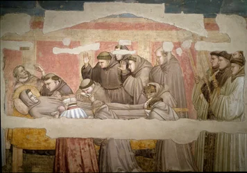 Begravelsen til Saint Francois av Assisi, detalj. Stigma verifisering. Maleri av Giotto di Bondone (1267? 1337)