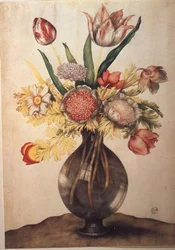 Vase med blomster (tempera på vellum)