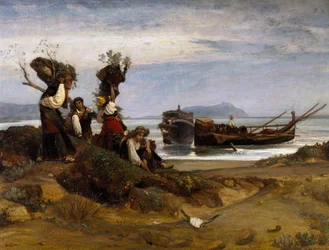 Kvinner laster ved i havnen i Anzio