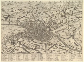 Mirror of Roman Magnificence: Utsikt over det moderne Roma fra vesten, 1590.