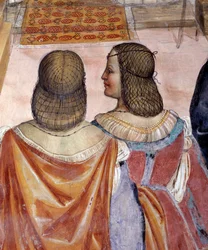 Benedict ekskommuniserte to nonner og frikjenner dem etter deres død. Detail Cloister fresco av Antonio Bazzi dit il Sodoma (1477 - 1549) som forteller om livet til Saint Benedict of Nursie (480 - 567) grunnlegger av Benediktinerordenen 1503 - 1508 Abbey o