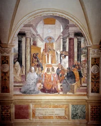 Benedikt ekskommuniserte to nonner og frikjenner dem etter deres død freske av klosteret produsert av Antonio Bazzi dit il Sodoma (1477 - 1549) som forteller om livet til den hellige Benedikt av Nursia (480 - 567) grunnlegger av Benediktinerordenen 1503 - 