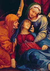 Detalj av avsetning (altertavle) som viser Madonna som besvimer