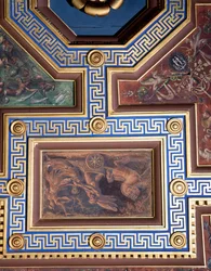 Sala delle Nozze di Alessandro e Rossana Hall av ekteskapet til Alexander den store 356-323 f.Kr. og Roxanne-detaljene i takdekorasjonen, freskomaleri ca. 1513
