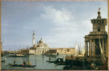 Øya San Giorgio Maggiore, Venezia, med Punta della Dogana og mange fartøyer