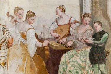 Ung gutt og hoffdamer, detalj av The Concert, Main Hall, ca. 1570 (fresco)