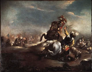 Duel of Knights (Knights fighting) Maleri av Giovanni Antonio Guardi (1699-1760) Venezia Museo Correr