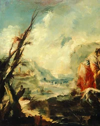 Tobias helbreder sin far av Giovanni Antonio Guardi (1699-1760), detalj, erkeengel Raphaels kirke, Venezia