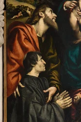 Alter for Saint Catherine, Madonna og Child mellom de hellige Philip og James og giveren Giacomo Schizzi, Il Pordenone 1522, Detalj
