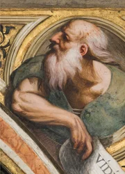 Central Nave, Plume Third Span South, IL Pordenone 1520, byste med profet, detalj