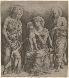 Hellig familie med Saint Elizabeth og spedbarnet Saint John