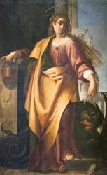 Saint Martha and the Tamed Dragon (olje på panel)