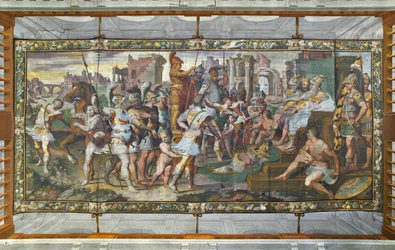 Ulysses og Ajax konkurrerer om rustningen til Achilles foran domstolene, Ulysses Hall (fresco)