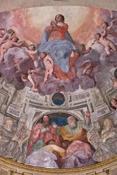 Genova, Duomo (St. Lawrence Cathedral), inne, The Lercari Chapel eller The Chapel of the Blessed Sacrament (Northern apse), apsis: "Assumption of the Virgin", freskomaleri av Giovanni Battista Castello kjent som Bergamasco