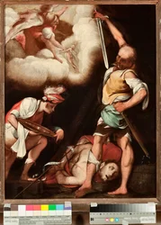 Dekollasjonen til døperen Johannes En mann appellerer til å ta opp hodet til helgenen og sette det på et platå (Beheading of St John Baptist) Maleri av Il Cerano (Giovan Battista Crespi) (1567/8-1632), Genes, Musei di Strada Nuova (inv n PB 2812)
