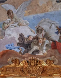 Clerici-palasset, Galleriet med billedvev eller Tiepolo-hallen: "Solens Quadriga lyser opp verden", detalj av fresken på hvelvet (ca. 1740).