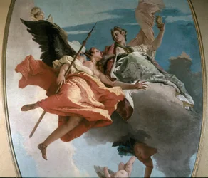 Allegori over styrke og kunnskap, maleri av Giambattista Tiepolo (1696-1770), 1743, sol, 479x251 cm, Udine, Museo Civico