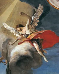 Sacrifice of Isaac av Giovanni Battista Tiepolo (1696-1770), freskomaleri, Detalj, Patriarkalske palass, Guest Hall, Udine