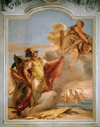 Venus sier farvel til Aeneas, av Giambattista Tiepolo (1696-1770), freskomaleri, Aeneidens rom, Villa Valmarana 