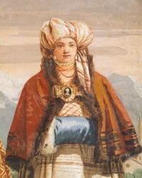 Vintervandring, av Giambattista Tiepolo (1696-1770), freskomaleri, detalj, The Gothic Room, Guest Quarters of Villa Valmarana ai Nani, Vicenza, Italia