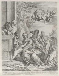 Den hellige familie med engler til høyre og over hodet, 1652.