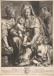 Jomfru og barn med den hellige Katarina, Frans av Assisi og døperen Johannes, midten av 1600-tallet.