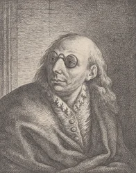 Portrett av Luca Giordano, iført runde briller og ser til venstre, 1692-1727., 1692-1727.