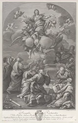 The Assumption of the Virgin, som reiser seg fra graven omgitt av apostler, 1778.