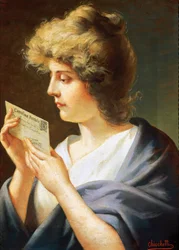 Jente med brev, maleri av Giovanni Battista Chiocchetti (1843-1917)