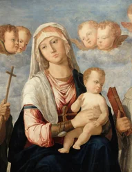 Detalj av Jomfru Maria og barnet mellom døperen Johannes og Frans (maleri)