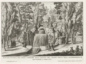 Fontein in de tuinen van de Villa Aldobrandini te Frascati Rustikk fontene i øverste etasje ved teatrets foss (...) (tittel på objekt) Fontenene til Frascati-villaene (serietittel) Fonteinen van Frascati (serietittel)
