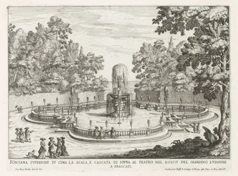 Fontein in de tuinen av Villa Torlonia te Frascati Øvre fontene på toppen av trappen og fossen over teateret (...) (tittel på objekt) Fontenene til Frascati-villaene (serietittel) Fonteinen van Frascati (serietittel)