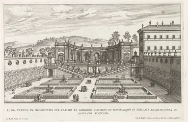 Tuinen van de Villa Mondragone te Frascati En annen perspektivvisning av teateret og den tilstøtende hagen (...) (tittel på objekt) Fontenene til Frascati-villaene (serietittel) Fonteinen van Frascati (serietittel)