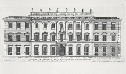 Utsikt over fasaden til Palazzo Chigi, Roma designet av Matteo di Castello, Carlo Maderno (1556-1629) og Giovanni Bernini (1598-1680)