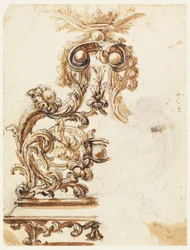 Tegning, design for et ornament i forgylt bronse, 1680–1700